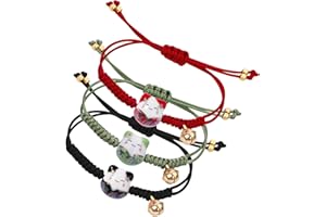 Yolev Bransoletka z kotami szczęścia – 3 sztuki Kawaii, z ceramicznymi koralikami, regulowana, bransoletka przyjaźni, dla mężczyzn, kobiet i dziewcząt