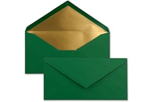 NEUSER PAPIER Sobres, 15 unidades, formato DL, 110 x 220 mm, cierre húmedo, color verde oscuro con forro interior dorado metalizado, para festividades/navidades