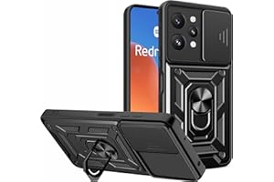 BOKYAS Funda para Xiaomi Redmi 12 4G/Redmi 12 5G con Tapa de Cámara y Soporte de Anillo [Funciona con Soporte Magnético para Coche] Carcasa Anti-caída Grado Militar, Negro