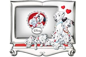 VALENTI & CO. Disney Baby - La Carica dei 101 - Cornice Porta Foto da Tavolo in Argento con Dettagli La Carica dei 101 a Colori Dipinti in 3D per la cameretta di neonati o bambini, silver