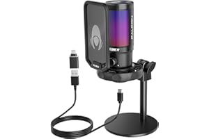 talomen USB Microphone Gaming, RGB Condensateur Microphone pour PC PS5, avec Bouton de Silence, Fixation Antichoc, Filtre Anti-Pop, pour Streaming Discord Twitch Podcasts Videos F8