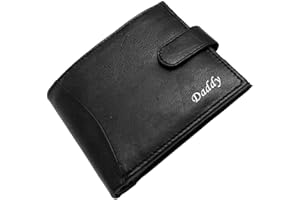 HUDSON & JAMES Personalised Daddy in Silver Black Engraved Soft Leather Mens Wallet with Coin Pocket Pouch Gift Boxed