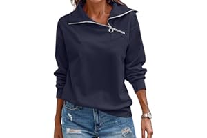KEBORUILA Pullover Damen Stehkragen Langarm und 1/4 Ausschnitt mit Reißverschluss Frühling Herbst Sweatshirt Oberteile Top