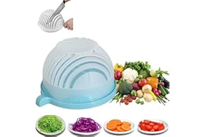 SHYLIEY Salad Cutter bowl Veggie Choppers and Dicers,Veggie Chopper,Safe Food Grade Bpa Free Material Salad Cutter Bowl with Lid Fast Vegetable Cut Set Multifunctional Fruit Salad Set (Blue)