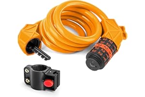 CORYIN Bike Lock 5 Digit Password Cable Locks 120CM Bicycle Lock High Security Combination Cable Lock Bike Accessories with Mounting Bracket Anti Theft Cycle Lock for Bike Outdoor Equipments, Orange