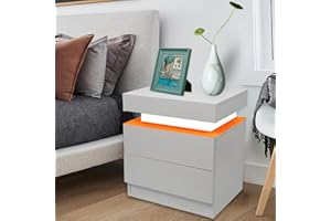 HAODACULTURE Mesita de noche con 2 cajones y 16 colores, luces LED, mueble de almacenamiento, mesa de noche, mesita de noche, cómoda de noche, para dormitorio, 45 x 35 x 52 cm, estilo 1)