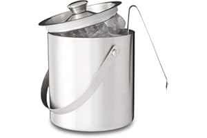 ‎RELAXDAYS Relaxdays Pojemnik na lód okrągły z pokrywką, szczypce do lodu, chłodziarka do kostek lodu do baru, na imprezę, 2 litry, wys. x szer. x gł.: 17 x 15 x 15 cm, srebrny