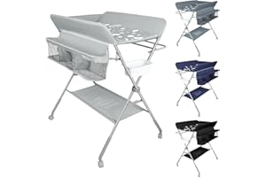 MUL-BOUTIQUE Table à Langer Pliante, Table à Langer Amovible Avec Aoulettes Et Panier De Rangement,Table à Langer Portable à Hauteur Réglable Pour Bébé (gris clair, 80 * 58 * 90cm-nuages)