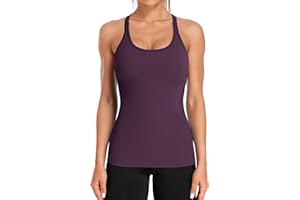 ATTRACO Ribbed Workout Tank Tops for Women with Built in Bra Tight Racerback Scoop Neck Athletic Top