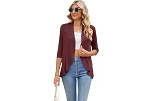 Famulily Women's 3/4 Sleeve Summer Cardigans, Lightweight Draped Loose Shawl Blouse Casual Open Front Ruffle Cardigans