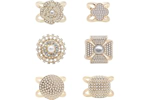 Oenothera 6 Pieces Scarf Clip, Three Rings Scarf Ring, Silk Scarf Clasp Clips, Enamel Simple Style Scarf Ring, Clothes Corner Knotted Button, for Women Girls Decorative