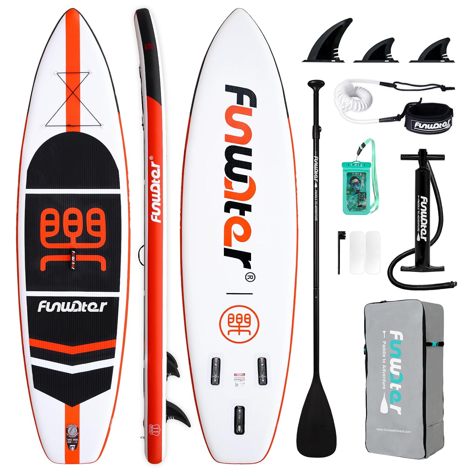 FunWater Sup Gonfiabile Portatile: Tavola Gonfiabile, Pinne, Pompa, Pagaia, Zaino e Guinzaglio di Sicurezza-Ideale per Adulti e Ragazzi,Tutti i Livelli