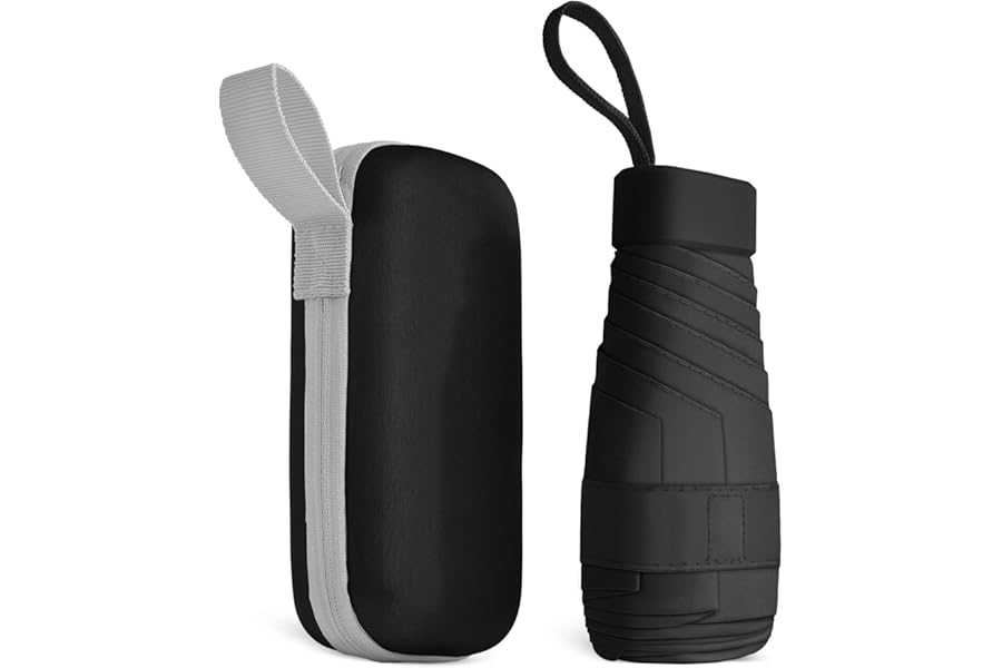 Aolso Travel Umbrella - 6 Ribs Mini UV Folding Sun Umbrella, Windproof Rain Protection With Capsule Case, Portable Pocket Size for Men and Women