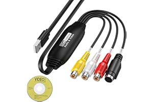 ECHOBUY Video Grabber Überträgt VHS auf USB 2.0 Hi8 VHS Digitalisieren DVD Video Capture Karte mit RCA/S-Video Adapter,VCR zu Digital-Konverter für Mac, Windows 2000, XP, WIN7/8/10/11
