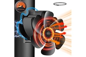 Hjh Ventilatore per Caminetto Senza Elettricità, Ventilatore Silenzioso Alimentato a Calore con 6 Pale, 13,5 x 13,5 x 17,5 cm (larghezza x profondità x altezza), Nero, Funzionamento Alimentato a