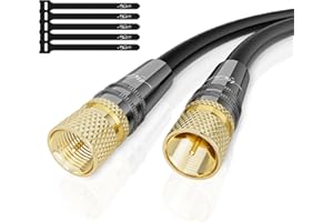 Mygatti 5M Cavo Antenna Cavo Satellitare HD Coassiale-2x Connettore F Tappo in Metallo Placcato Oro,supporta HDTV, DVB-T2, DVB-C, DVB-S, per ricezione digitale, analogica-con 5 fascette per cavi