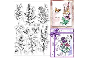 GLOBLELAND Flower Branch Plant Clear Stamps for Cards Making Flowers and Grass Silicone Clear Stamp Seals Transparent Stamps for DIY Scrapbooking Photo Album Journal Home Decoration