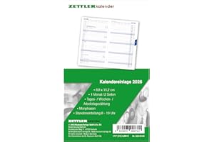‎ZETTLER Zettler Kalenderersatzeinlage TP 1M/2S 2026 – Ersatzkalendarium 9 × 15 cm für Taschenplaner Typ 520, 32 Seiten, 1 Monat auf 2 Seiten, Stundeneinteilung 8–19 Uhr, Feiertage, FSC