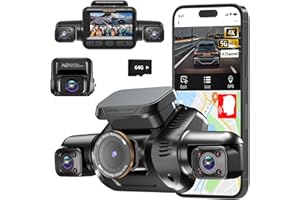 HUPEJOS 4K 360 Dash Cam Front and Rear Iinside, Dash Camera for Car 4K+1080P*2 Inside, 4 Channel Car Camera 3K+1080P*3, Dashcam 5GHz WiFi GPS Voice Control, 64GB Card, Night Vision(V8Plus)