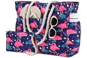 Kasgo Beach Bag for Women, Large Water Resistant Summer Tote Bags Lightweight Sandproof Pool Bag Zipper Gym Bag Shoulder Bags with Small Pouch for Travel Shopping Camping