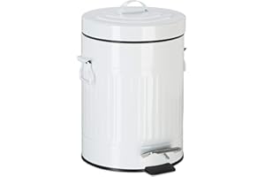 ‎RELAXDAYS Relaxdays Kosz na śmieci w stylu vintage, do kuchni lub łazienki, z metalu, z funkcją pedałowania, kosz na kosmetyki, 5 l, biały