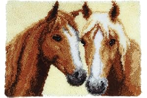 hifrom Tapis à loquet pour bricolage - 50 x 38 cm - Kit de point de croix pour loisirs créatifs, cadeaux, paillasson, décoration principale (cheval)