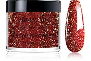 HONEY JOY 28g/Box Holographic Iridescen Sparkle Colorful Holographic Glitter, Red Golden, Dip Powder Nails Dipping Nails Long-Lasting Nails No UV Light Needed (HJ-ND064B-No.148)