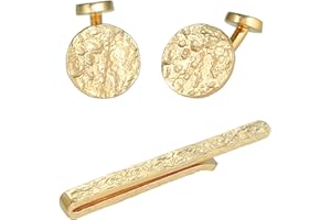 Kuzzoi Gemelli da uomo con design e fermacravatta in stile martellato, set di accessori da uomo in argento sterling 925 placcato oro, elegante regalo per matrimonio e compleanno, argento sterling 925