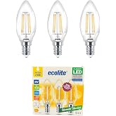 Ecolite 4W LED Filament Mum Ampul, E14 Duy, 2700K Sarı Işık, 470 L&uuml;men, Şeffaf Cam, Akkor G&ouml;r&uuml;n&uuml;ml&uuml; Dekoratif Lamba, 3'l&uuml; Pak