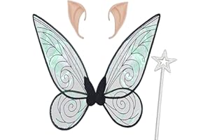 Winwild Ali di Fata Adulto 60 cm Ali di farfalla Ali di Fata Signore Ali di Fata con Orecchie di Elfo e Bacchetta Bambini farfalla Costume Accessori per Carnevale Halloween Cosplay Party (Nero)