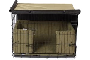 Danish Design Dog Crate Cover - Blackout Lined, Roll-Down Doors - Olive - Large
