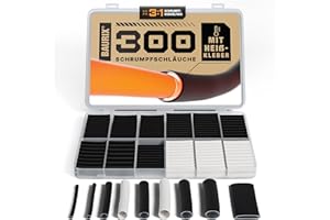 BAURIX® Kit de gaine thermorétractable 300 pièces - Rapport de rétraction 3:1 - Assortiment de tube thermorétractable étanche avec couche intérieure de colle chaude - IP67 - longueur tube 45 mm