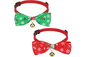 QKURT 2 collari natalizi per animali domestici, regolabili con papillon e campanella dorata, con motivo natalizio per cani di piccola taglia e gatti, accessori per papillon