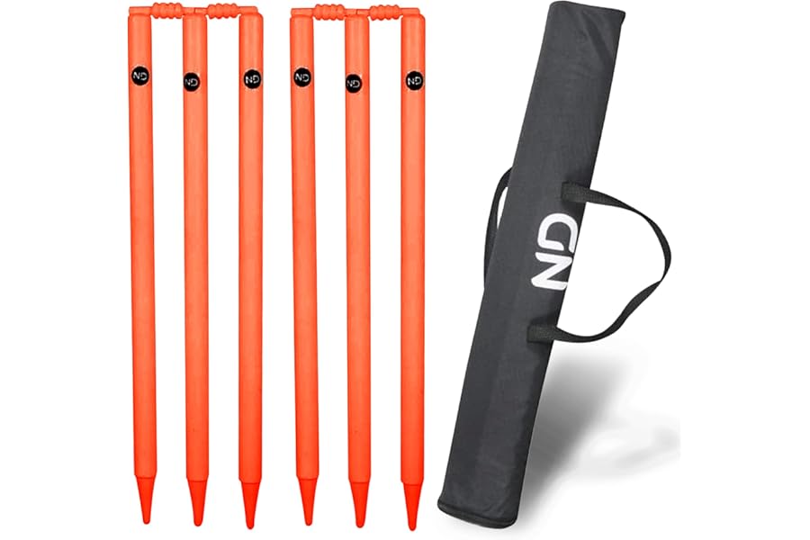 ND Sports Cricket Stumps Set with Carry Bag – Portable Ground Spike Cricket Wickets with Bails, Heavy Duty Cricket Stump Set for Practice, Training, Backyard, Garden & Nets