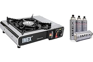 IMEX Camping GASKOCHER Set IM TRAGEKOFFER MIT 4 GASKARTUSCHEN JY-500A