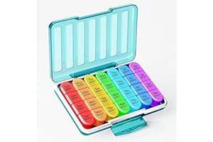 Zoksi Waterproof Pill Boxes 7 Day 4 Times a Day, Weekly Pill Box Organiser, Daily Tablet Organiser 4 Compartments, Medicine Organiser with 28 Compartments for Medication & Vitamins(Cyan)