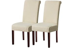 KELUINA Dining Room Chair Covers Slipcovers Set of 2 or 4 or 6, Stretch Removable Washable Dining Chair Protector Decoration Cover Seat Slipcover for Hotel,Kitchen,Home(Cream,2 Pcs)