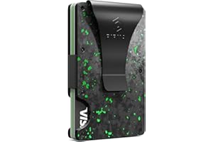 PIRNA Smukły minimalistyczny portfel na karty z blokadą RFID dla mężczyzn, cienki portfel z kieszenią z przodu z klipsem na pieniądze, prawdziwe kute portfele węglowe dla mężczyzn w Wielkiej Brytanii z