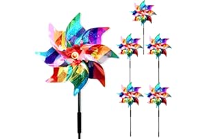 YITLA Taubenabwehr Windrad 5 Stück Bunte Windrad Obstgarten Vogelabwehr Taubenschreck Windrad Garten Taubenabwehr Balkon Windräder 54CM Hoch (Gestreifte Farbe)