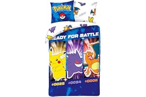 HALANTEX Pokemon Bettwäsche Set 135x200 + 80x80 · Pokémon Pikachu, Glurak & Gengar · KinderBettwäsche Set 2-teilig Bettbezug + Kissenbezug · Deutsche Größe · Baumwolle