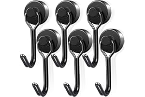 SWIHORAB Magnethaken Extra Stark, 6Stück 16mm Neodym Magnet Hacken hält 10kg, Drehbar Magnetischer Haken rostfrei Metallhaken für Küche kühlschränke Schließfächer, Schwarz Neodym Magnete Haken Magnetisch