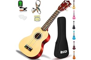 iECO Soprano Ukulele Beginner Kit-21In w/How to play Songbook Carrying bag Digital Tuner All in One Set