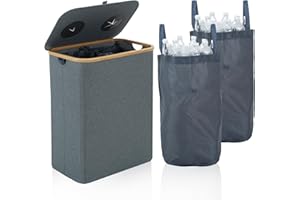 ROSOS Recycling Bin for Kitchen, 150L Extra Large Recycling bin with Lid, Indoor Home Recycle Bins with Removable Reusable Inner Bag, Recycling Bin for Bottles Cans Plastice Cartons, Grey