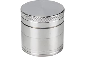 Evergreen Labs Grinder Metall Crusher Kräutermühle Crinder Aus 100% Aluminium, Durchmesser Größe 40mm 4 Teilig, Farbe Silber mit Scraper Für Getrocknete Kräuter, Spice, Gewürze