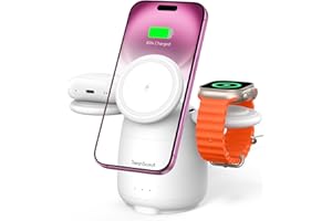 ‎SWANSCOUT SwanScout Magnetyczna Stacja Ładująca do iPhone 16, SwanScout 707M, 3-w-1 Magnetyczna Bezprzewodowa Ładowarka do iPhone 16 15 14 13 12, Apple Watch 10-2/Ultra 2/SE 2 i AirPods 4/3/2/Pro (Biały)