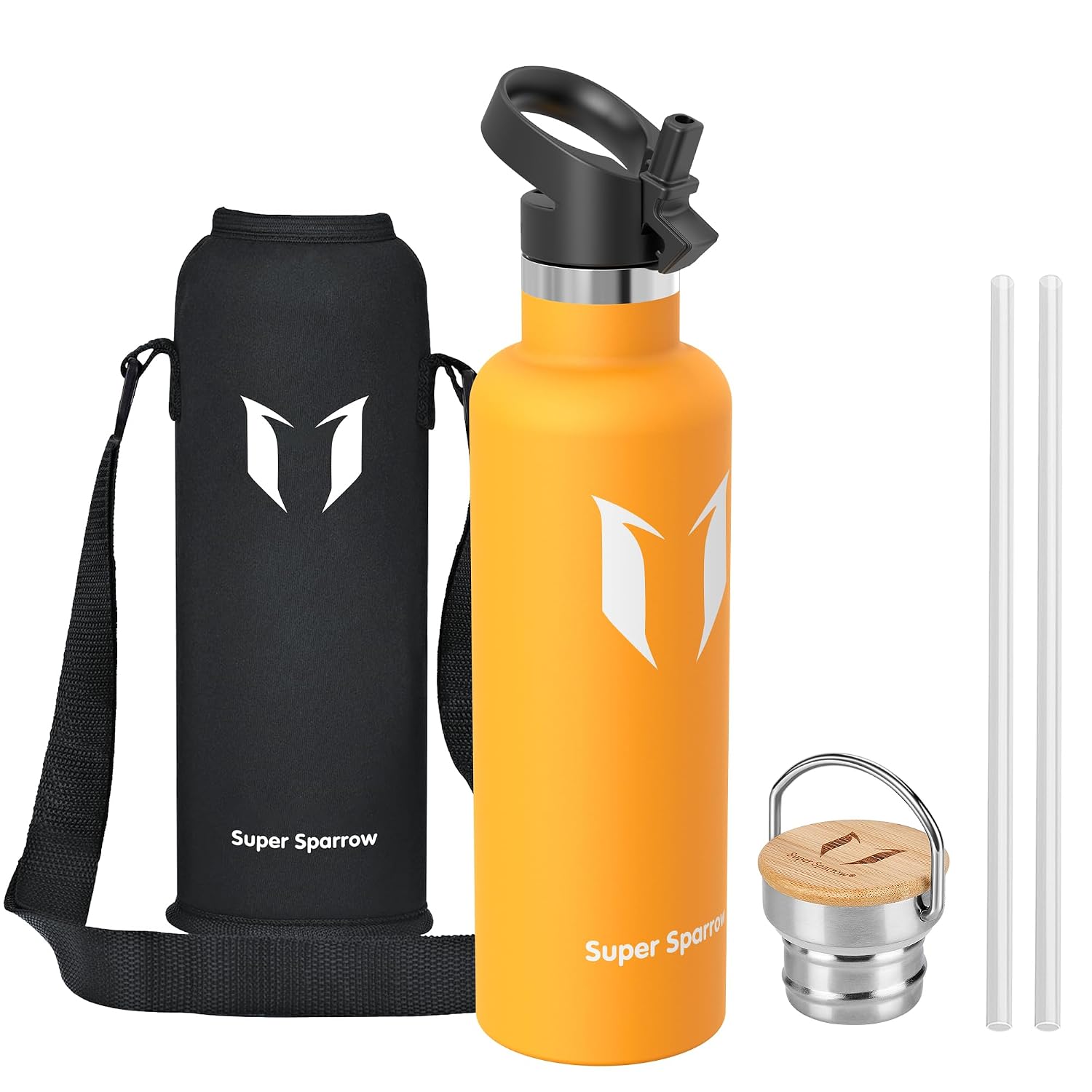 Super Sparrow Borraccia Termica 1L - Bottiglia Termica Senza Perdite - Senza BPA Borracce Bambini - Per Scuola, Sport, Campeggio, Palestra, Ciclismo - Con 2 Tappi