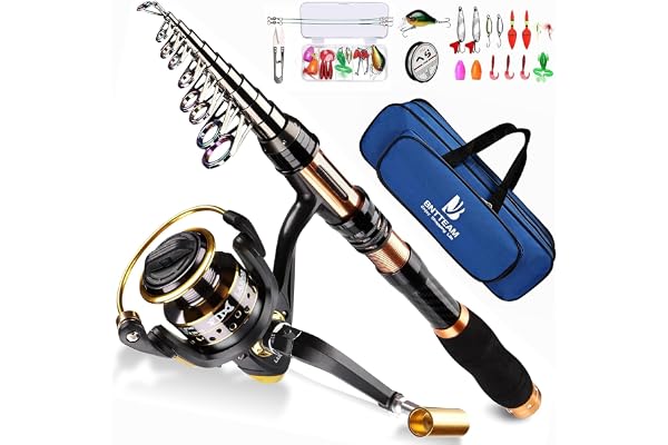 BNTTEAM Spinning Rod and Reel Combo Carbon Telescopic Fishing Rod 13BB Fishing Reel Bag Lures Line Hooks Set for Travel Surf Saltwater Freshwater