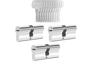 GERCAR 3 cilindros de cerradura con cierre uniforme, 3 cilindros de perfil 35/35, incluye 15 llaves, 70 mm, cerradura de doble cilindro, juego de 3 unidades, longitud: 70 mm, A: 35 B: 35