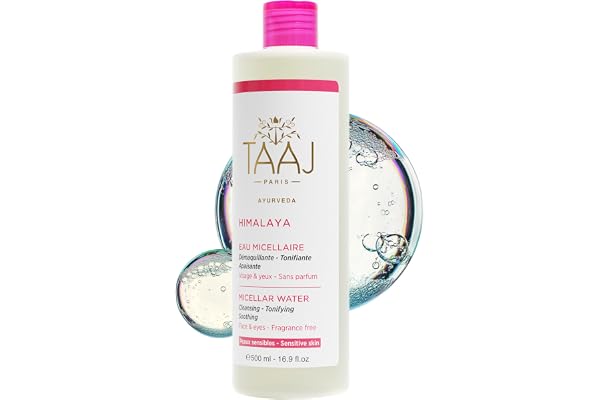 TAAJ | Eau Micellaire - HIMALAYA | Nettoie, Tonifie & Apaise les Peaux Sensibles I Démaquille & Élimine les Impuretés | Peaux sensibles | Vegan & Cruelty Free | 500 ml