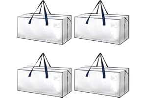 HealSmart 4 Pack Extra Large Moving Bags with Zippers & Carrying Handles, Heavy-Duty Storage Tote Moving Boxes for Dorm Room Essentials Storage Bags, Clear